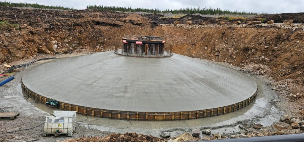 Concrete wind turbine base in construction