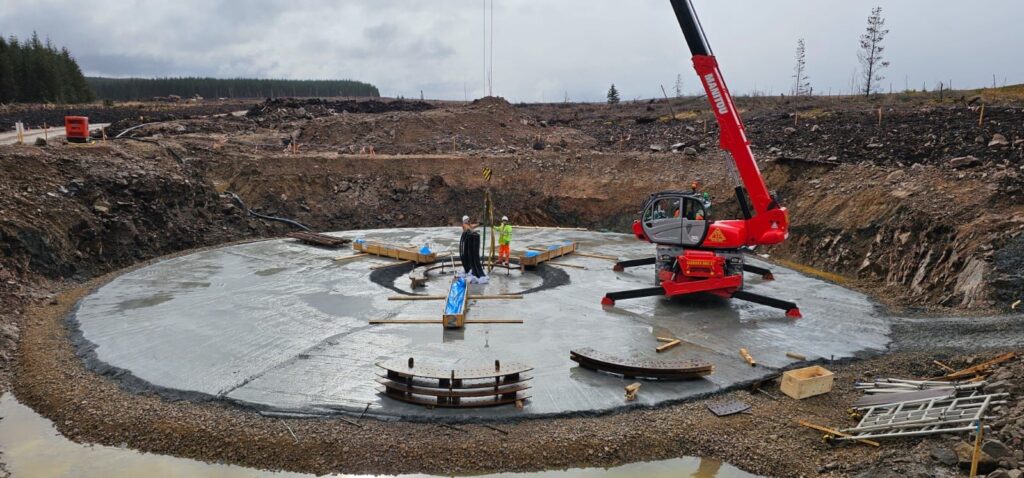 concrete wind turbine base in construction